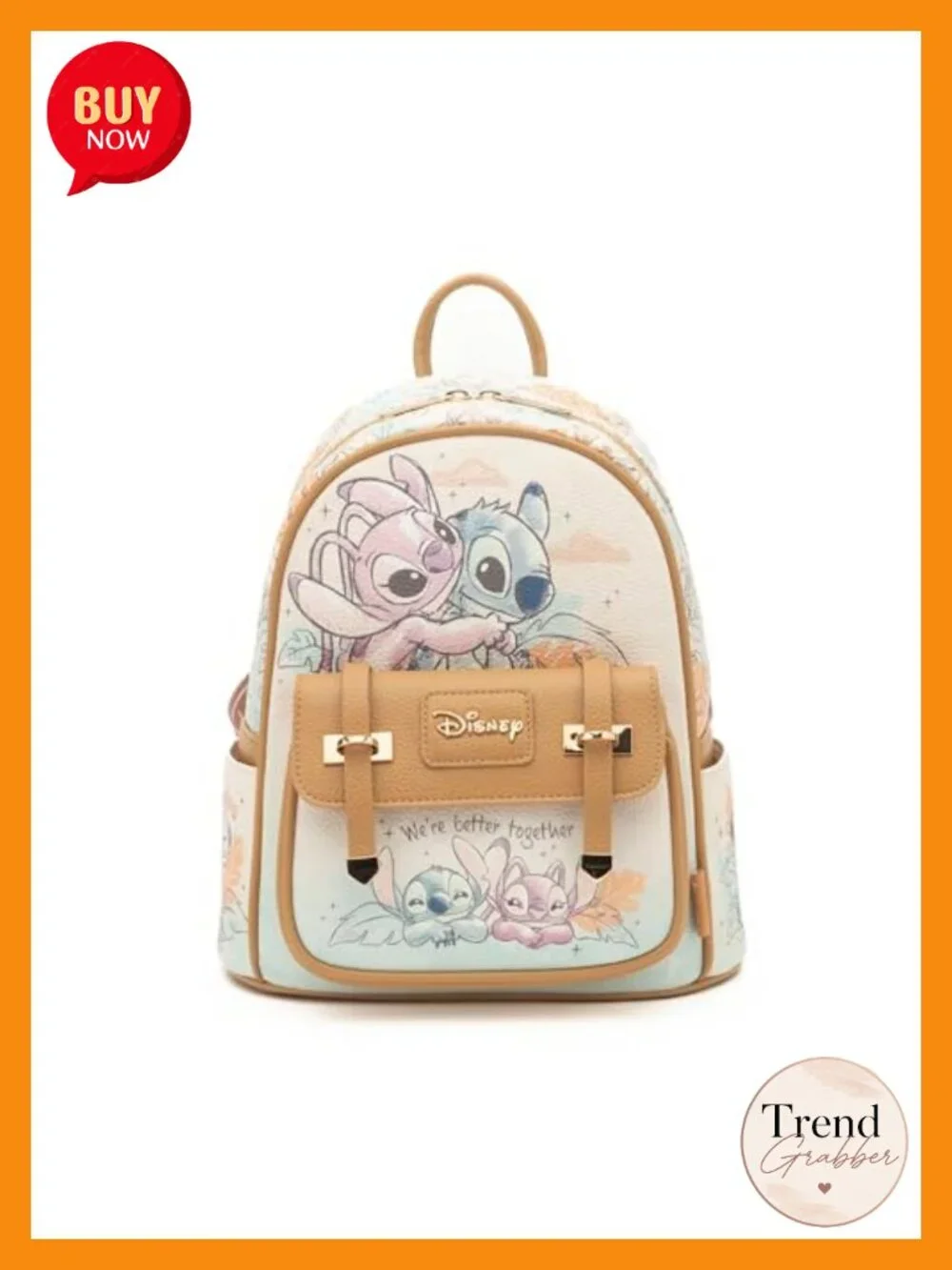 Stitch Angel Faux Leather Mini Backpack Fashion Daypack Adjustable Straps